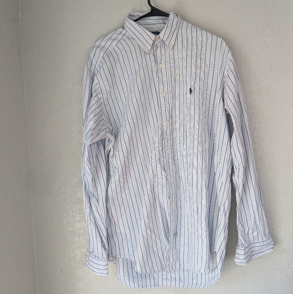 Vtg Ralph Lauren Button Down Shirt M Blue Yarmouth Long Sleeve Old Money Cuffs
